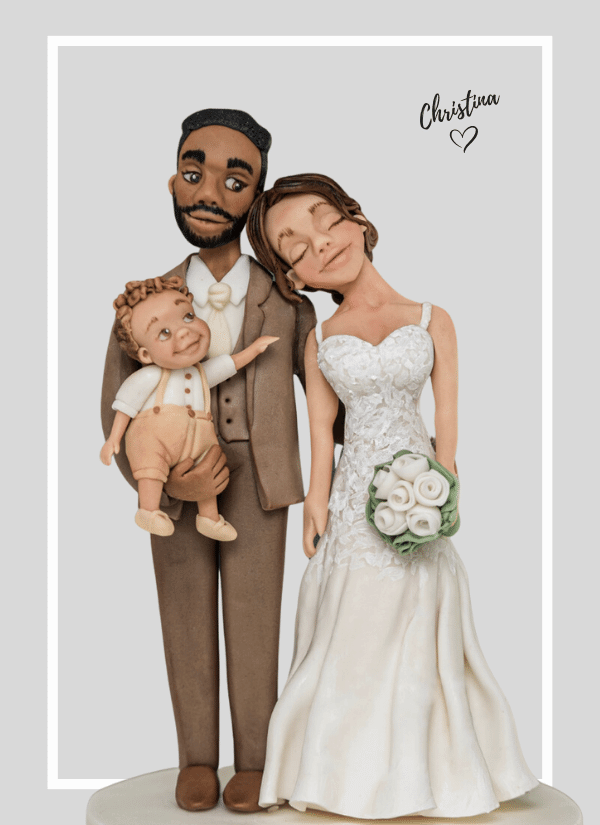 family wedding cake topper - custom made figurines