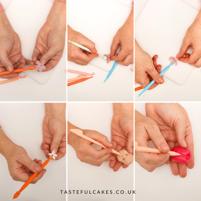 how to use modelling tools to create fondant figures and sugar wired flowers